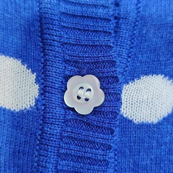 🔥NWT Blue w/White Polka Dot Buttoned 3/4 Sleeve Cardigan Sweater Large - Picture 9 of 13